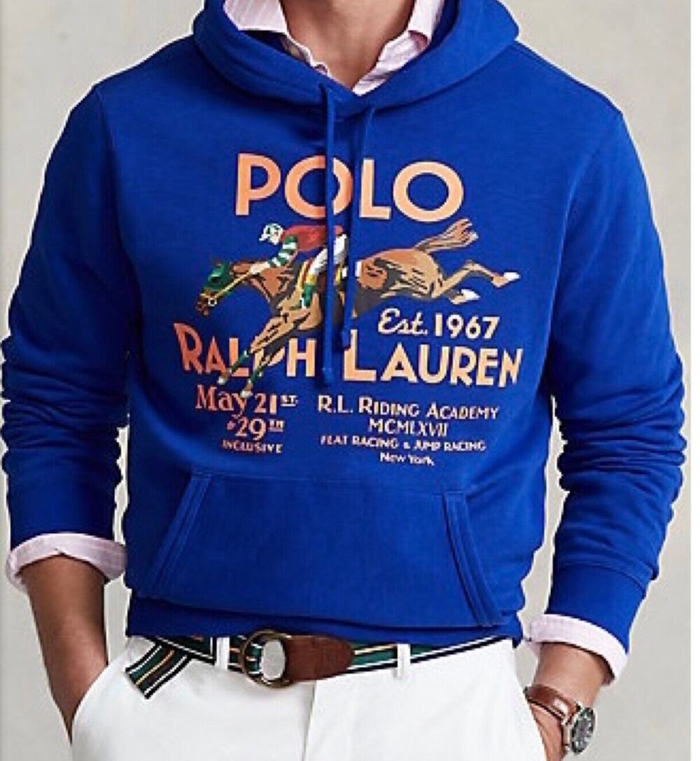POLO-RALPH LAUREN Graphic RL Riding Academy Hoodie Fleece Sweatshirt M NWT